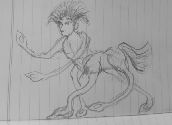 pencil sketch of a centaur with the hair of Londo Mollari, a matching tail, and tentacles in place of both arms and all four legs