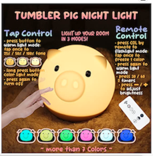 Tumbler Pig Night Light