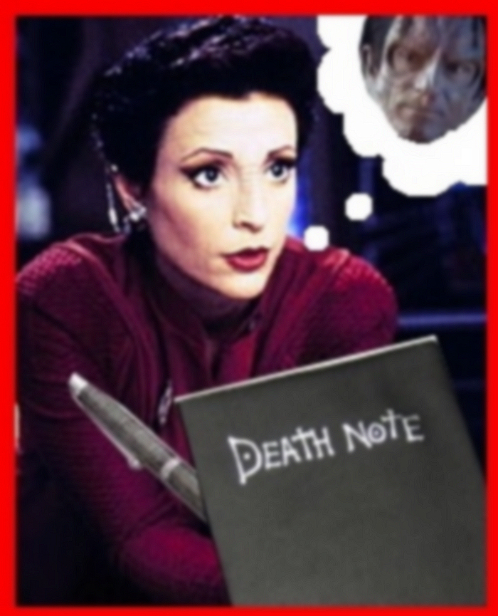 I also mash up other concepts from popular media, like portraying DS9's Major Kira writing Dukat's name in her Death Note 