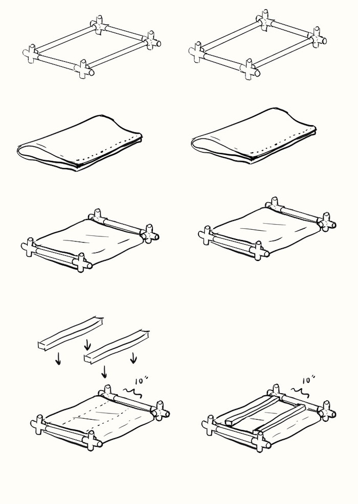 Drawing of the aforementioned pieces being assembled as described