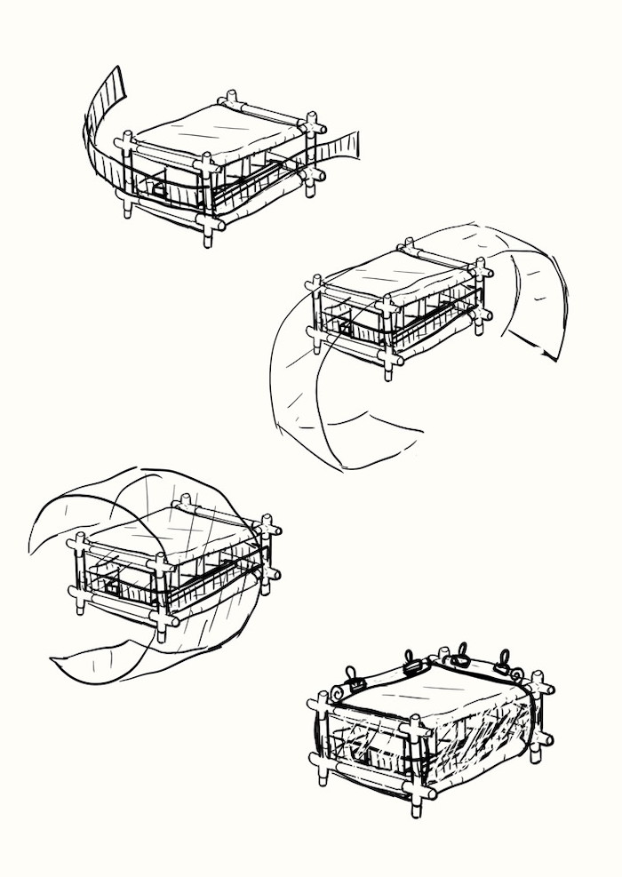 Drawing of the aforementioned pieces being assembled as described
