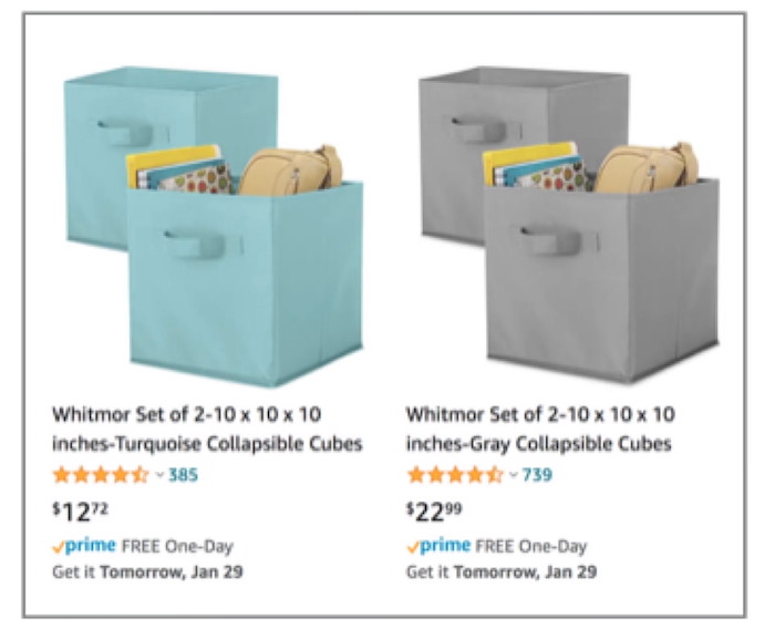 screenshot of the above-mentioned fabric cubes on Amazon