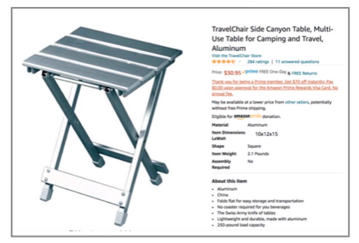 screenshot of the above-mentioned camping stool on Amazon