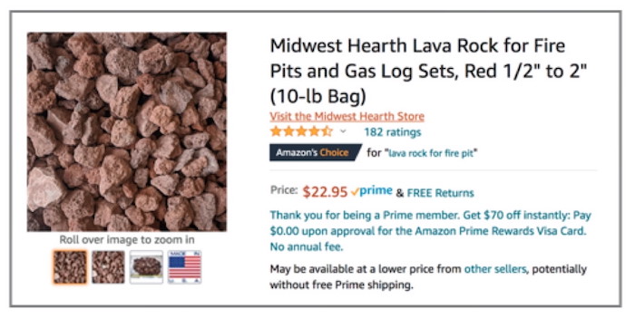 screenshot of the above-mentioned lava rocks on Amazon